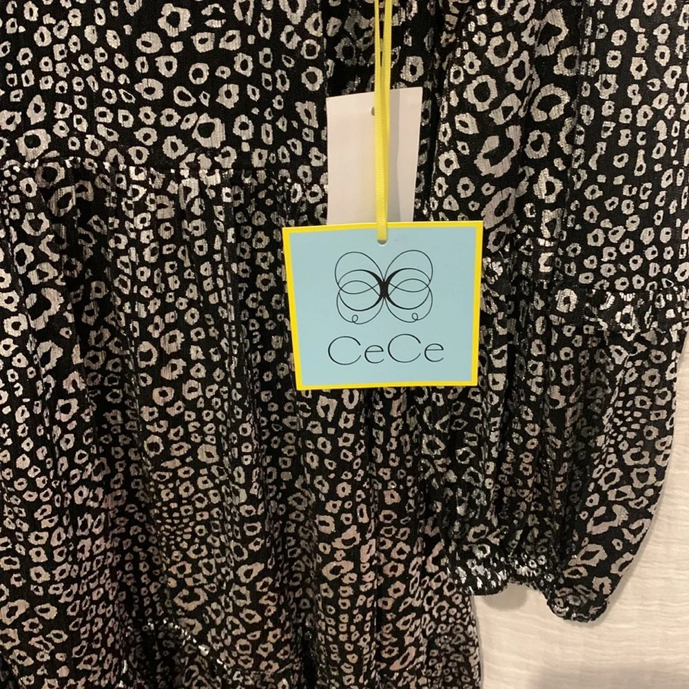 Metallic cheetah Print Long Sleeve Babydoll Dress by Ce Ce ! Size XL NTW Holiday - Picture 4 of 4
